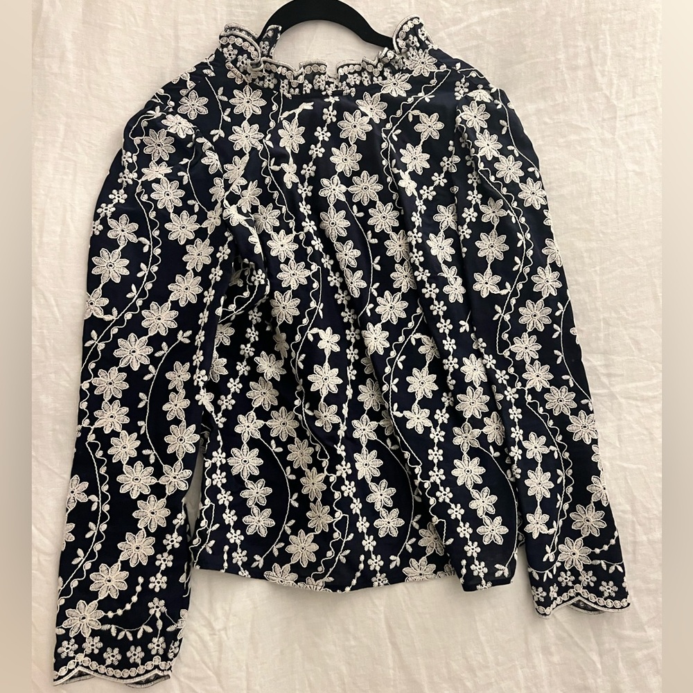 Sezane Navy Floral Blouse